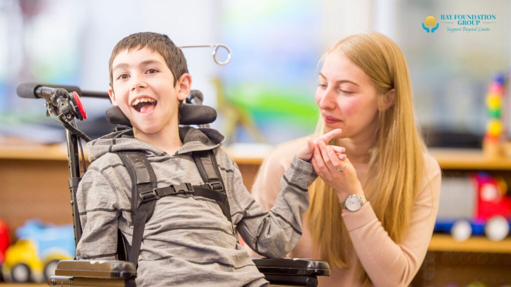 Psychosocial Recovery Coaching Child in Wheelchair with Woman